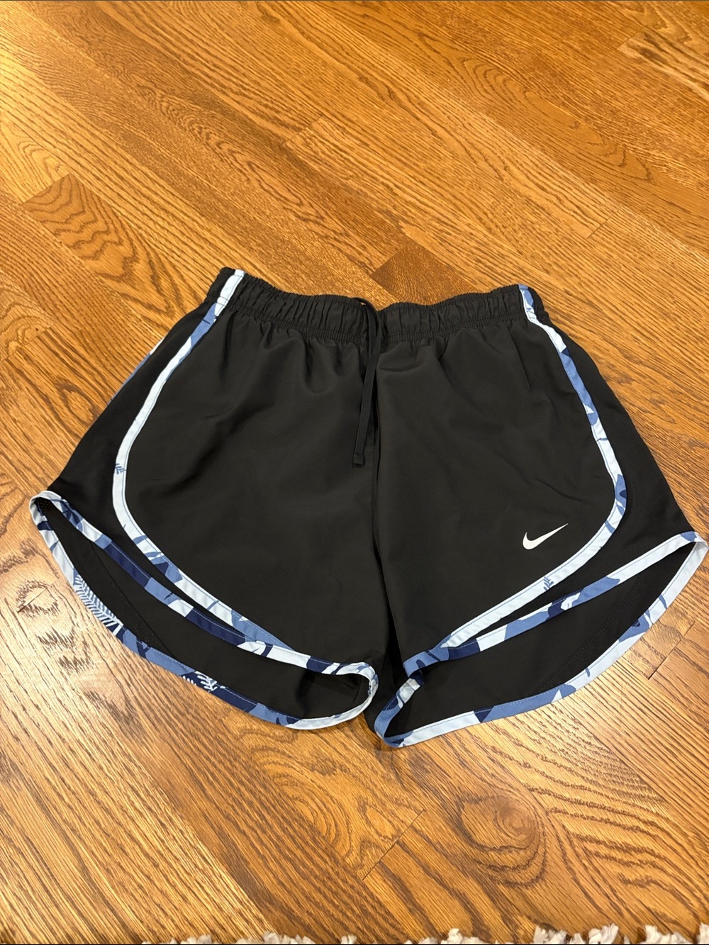 Nike Black Athletic Shorts with Blue Camo Trim